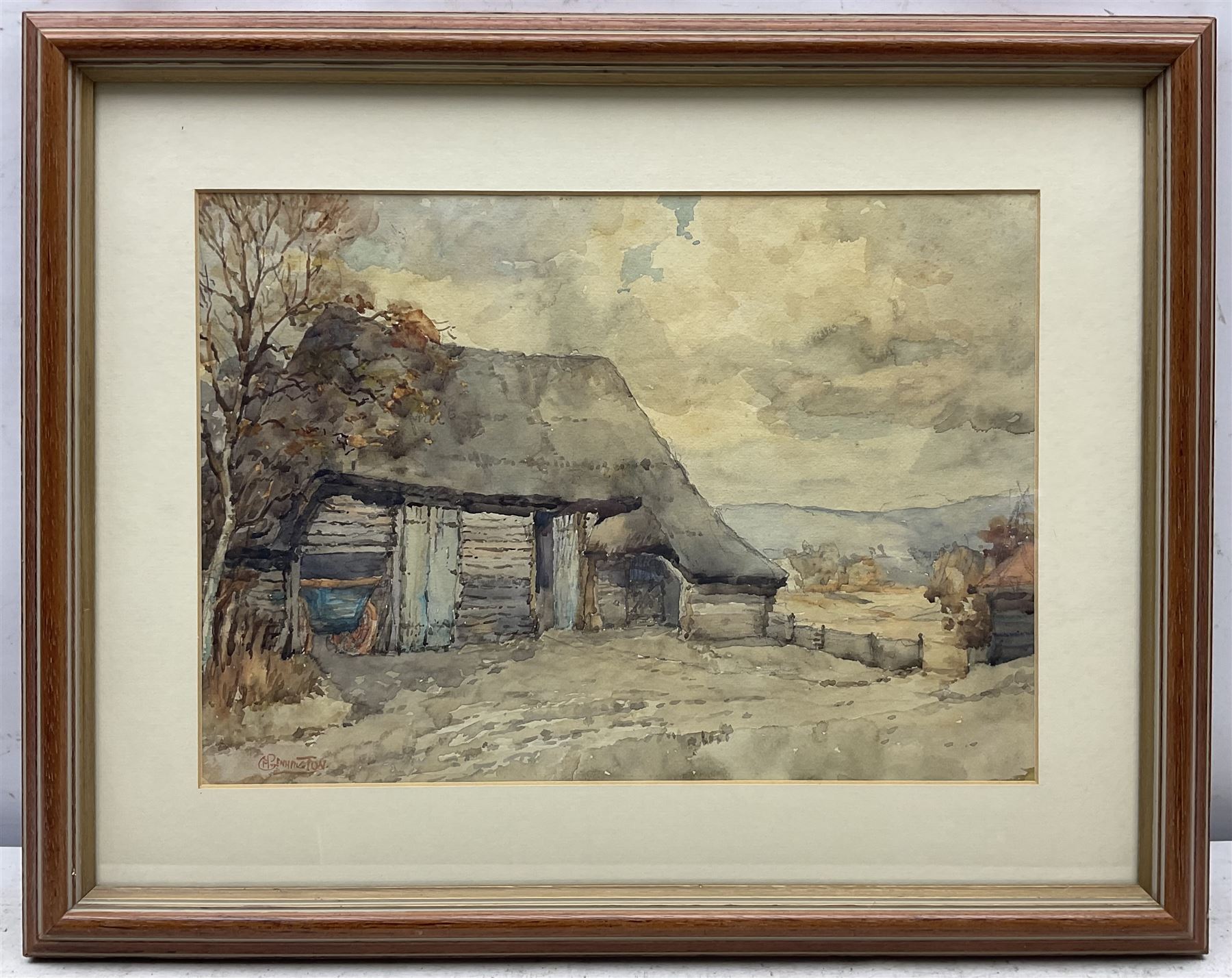 George Pennington (British 1880-1962): 'Farm Yard - Sussex', watercolour signed, titled on label verso with artist's St Ives address verso 25cm x 35cm