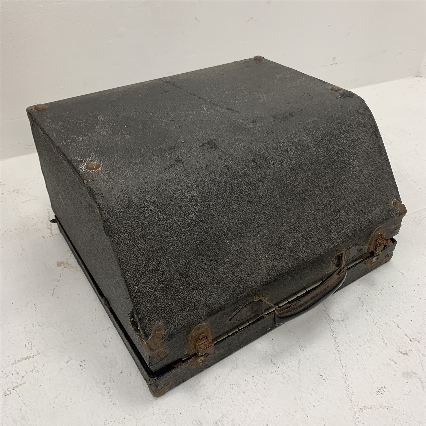  RTV - German Hohner Carmen-Vineta piano accordion with decorative red pearline finish, twenty keys and twenty-four buttons W24cm in carrying case  