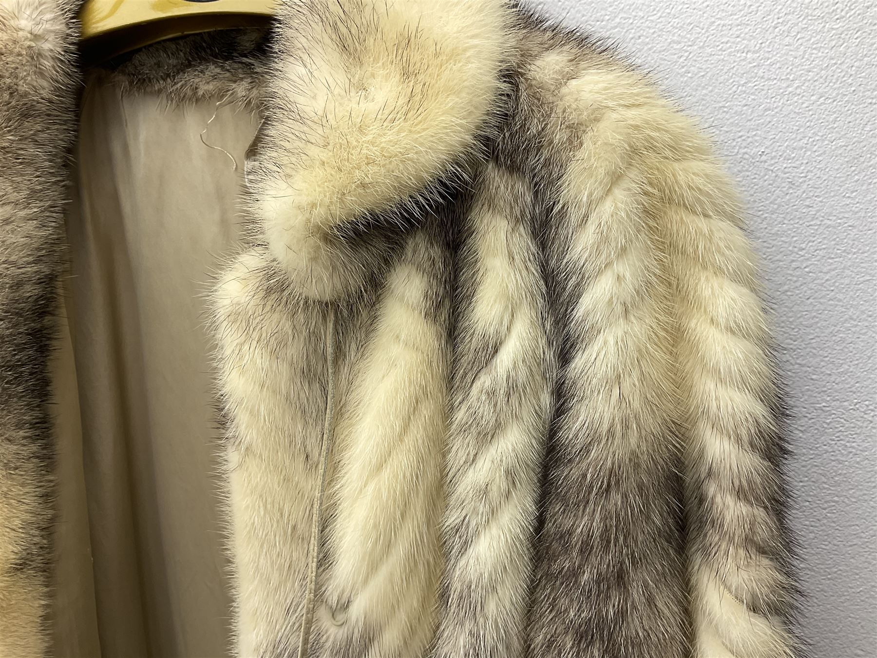Saga mink full length fur coat, with chevron patterning to sleeves and body, with label to lined interior, approx size 12
