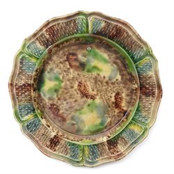 Pair of 18th century cream ware Whieldon type plates decorated with a mottled tortoiseshell glaze D20cm and two other similar plates of shaped circular design