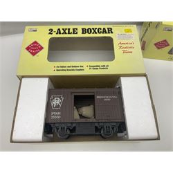 LGB (Lehmann Gross Bahn) G scale, gauge 1 - 0-4-0 tank locomotive No.995001; unboxed; and two American Aristo Craft Trains 2-axle boxcars Santa Fe and Pennsylvania; both boxed (3)