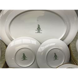 Royal Doulton Sonnet pattern part tea and dinner service, including  twelve dinner plates, twelve bowls, twelve side dishes, two covered tureens, one meat platter, coffee pot, twelve coffee cans and saucers etc (approx 90)