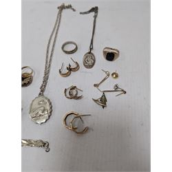Georg Jensen silver St Christoper's pendant, 9ct gold jewellery including earrings and stone set ring, cameo, silver jewellery and a 9ct gold wristwatch, on expanding gilt strap