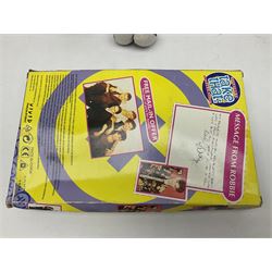 Three Mattel carded Harry Potter dolls - Harry, Hermione & Dumbledore; Vivid Imaginations Take That Robbie doll; all boxed; three Manchester United figures of players (one boxed); and The Simpsons 3-D Chess Game; boxed