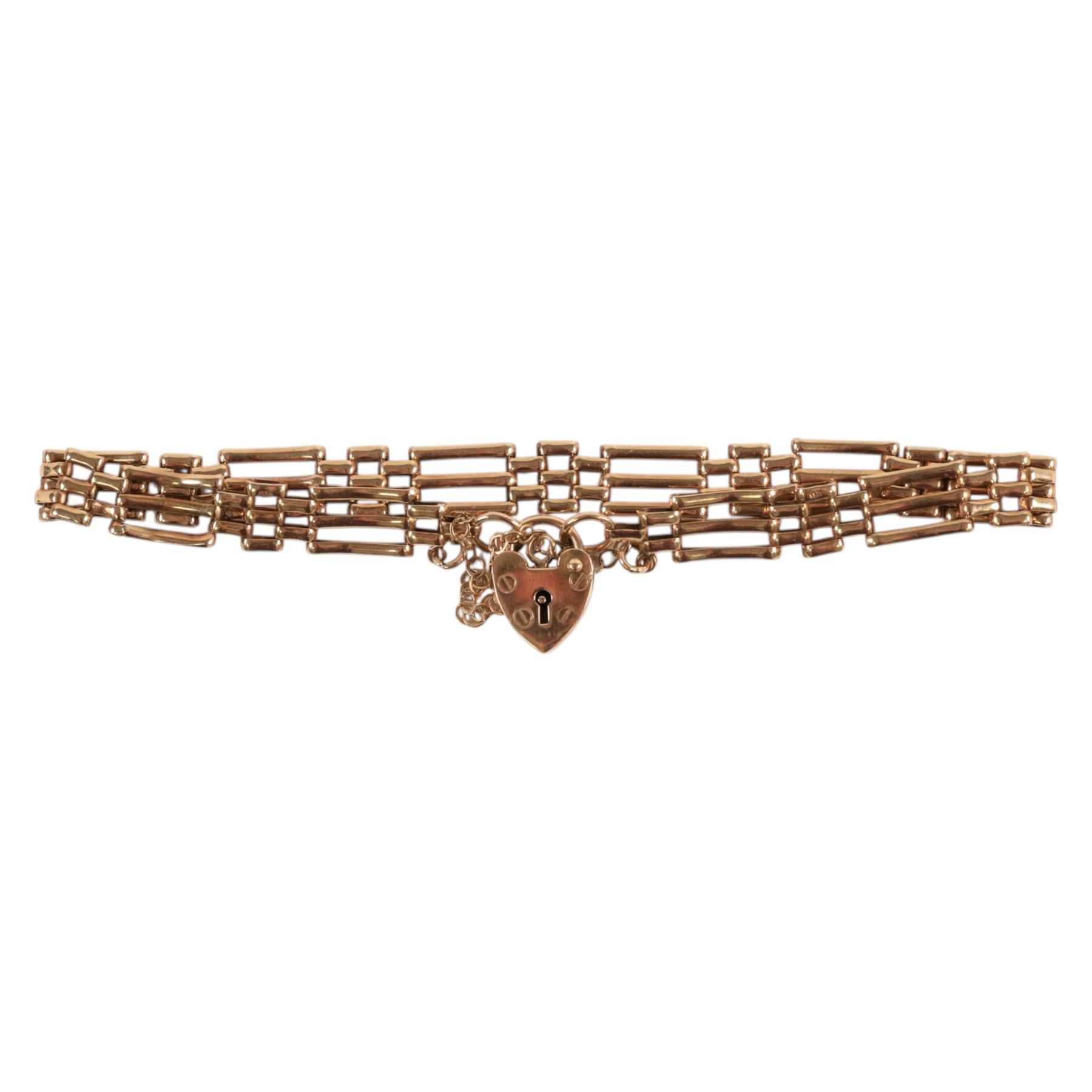 9ct gold three bar gate bracelet, hallmarked