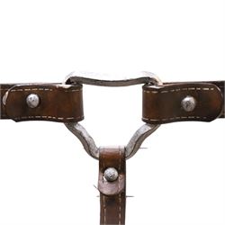 And So To Bed - 'Handel' double bed in the style of Jacques Adnet for Hermes, the metal head and footboards with equestrian tack style leather covering