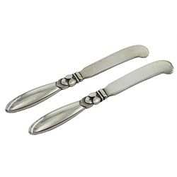 Pair of Danish silver butter knives, cactus design by Georg Jensen & Wendel A/S, stamped sterling
