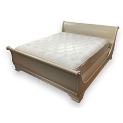Cream finish Super Kingsize sleigh bed; together with Vispring 'Sublime Superb' mattress complete with divan base