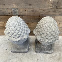 Pair of cast stone Pineapple wall top or gatepost pier finials