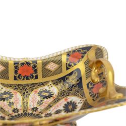 Royal Crown Derby Imari 1128 pattern twin handled comport dish, H12cm, L30cm