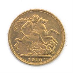 King George V 1918 gold full sovereign coin, Melbourne mint