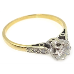  18ct gold diamond solitaire ring with diamond shoulders   
