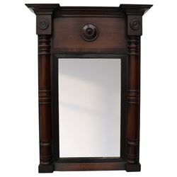 Mid-19th-century mahogany wall mirror, rectangular frame, with top recessed breakfront and...