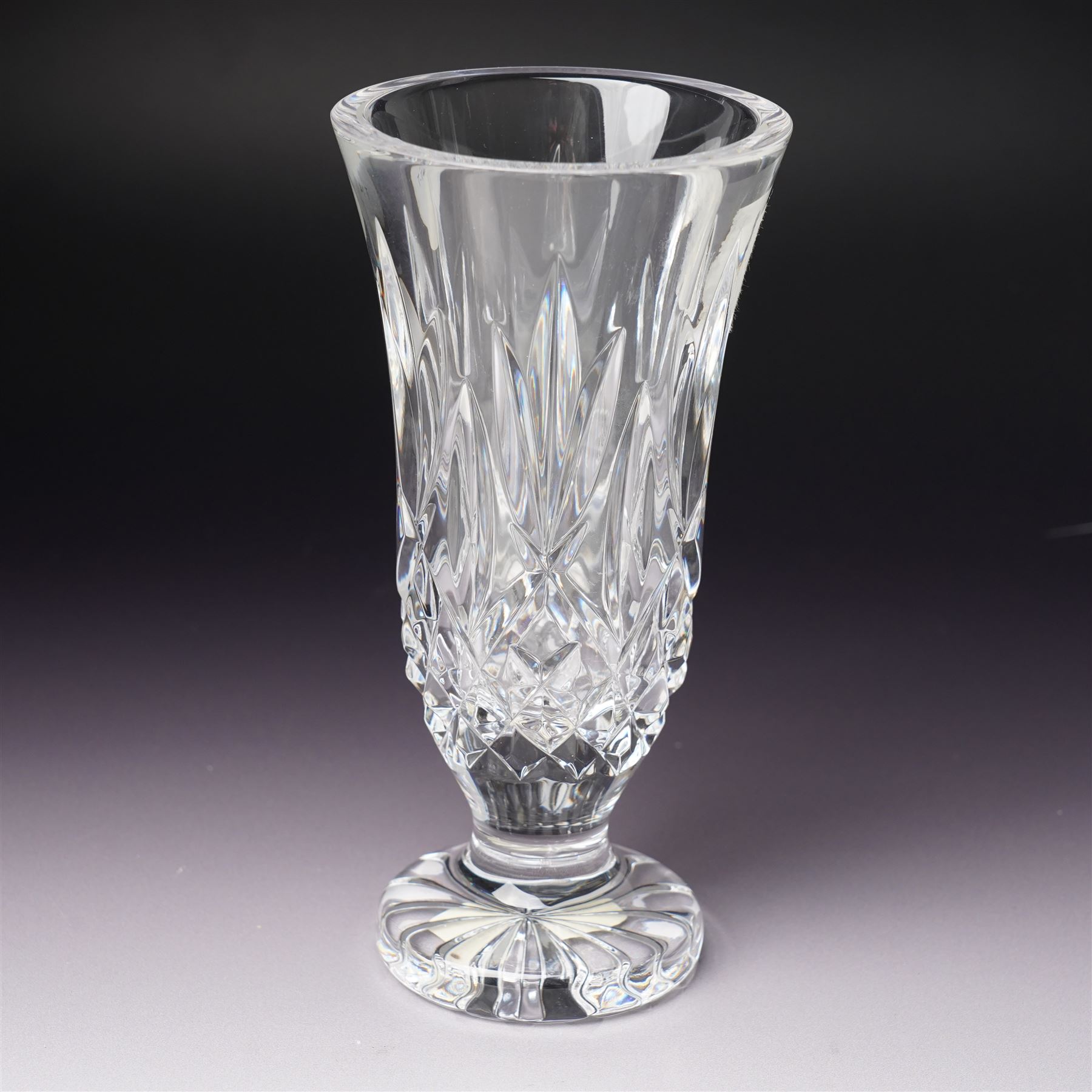 Waterford Crystal 'Pompeii' vase, boxed, H15cm, a Waterford 'Archive' vase, boxed, H18cm, and a collection of other Waterford items, including an ashtray, cake slice, and covered pot (5)