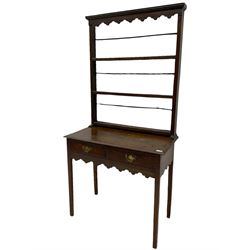 Georgian oak lowboy side table, fitted with two drawers, with plate rack