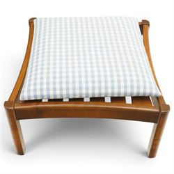 Ercol - 'Fleur de Lis' Windsor elm armchair and footstool, with blue gingham checked seat cushions
