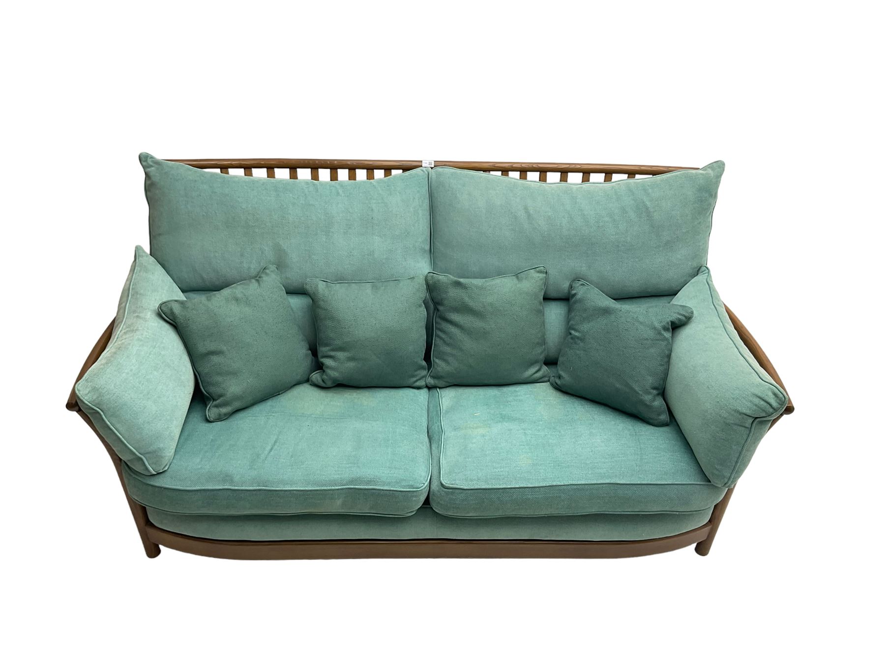Ercol - 'Renaissance' large two seat sofa, loose cushions upholstered in teal fabric 