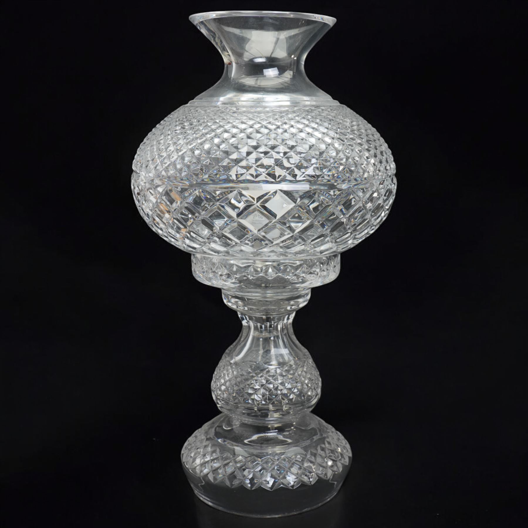 Waterford glass table lamp of baluster form with globe shade and hobnail cut decoration H47cm