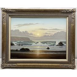 Alan Dinsdale (British 1939-): Sunrise on the Shoreline, oil on canvas signed 45cm x 60cm