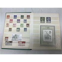 Stamps including Great British Queen Elizabeth II Royal Mail first day covers mostly with special postmarks, various mint pre and post decimal mint stamps, Isle of Man TT100 book by Mick Duckworth complete with stamps, World stamps etc, housed in various albums/folders and loose, in one box