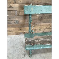 Early 20th century cast iron framed faux bois garden bench, timber seat and back rest