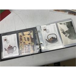 Mostly Chinese stamps including  covers and postcards, many being from the 80s and 90s, housed in ten folders