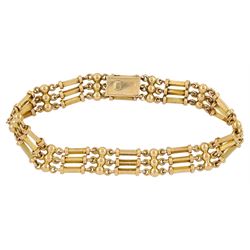 Early 20th century 15ct rose gold gold rectangular and bead link bracelet, stamped 15c