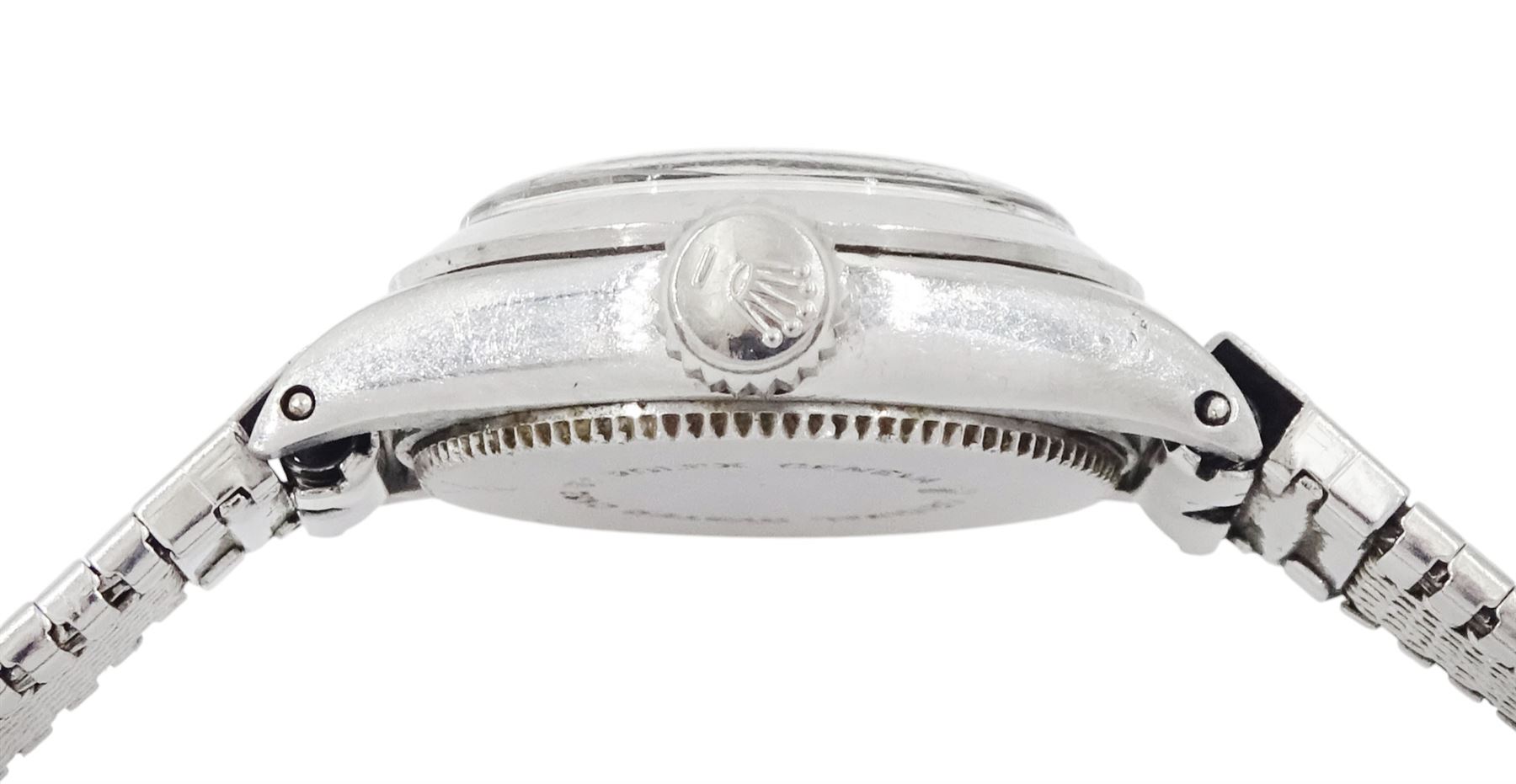 Tudor Oyster Royal ladies stainless steel manual wind wristwatch, Ref. 7535/0, serial No. 608684, silvered dial with baton and Arabic hour markers, on stainless steel strap