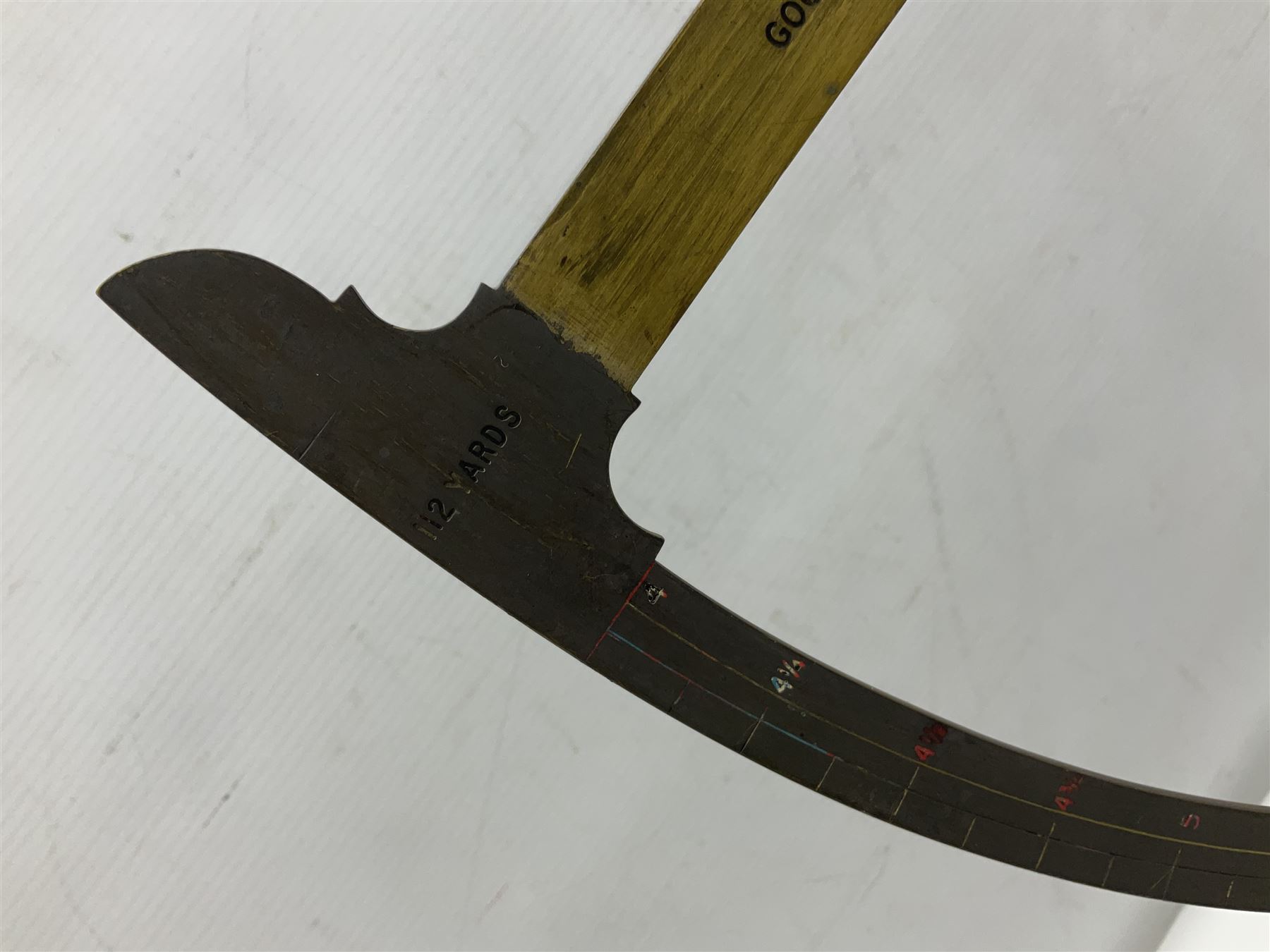 Victorian brass yarn scale by Goodbrand & Co, Manchester on cast iron tri-form base, H56cm