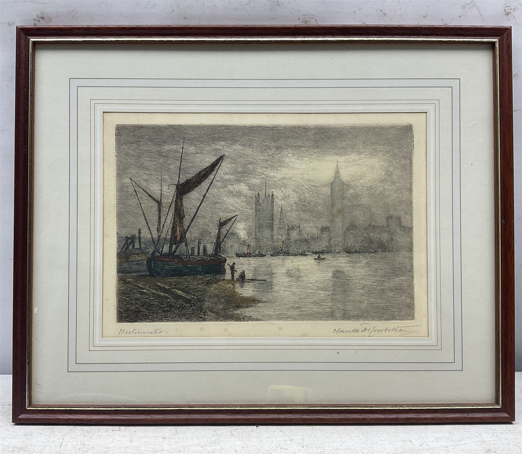 Claude Rowbotham (British 1880-1920): 'Westminster' and 'St Paul's from Blackfriars',  pair aquatint etchings signed and titled 17cm x 25cm (2)