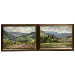 Ken Johnson and Sheila Johnson collection (British 20th century): 'Lincolnshire Landscape - Tetford', watercolour, Moorland and Dales Landscape, pair oils on board signed, The River Esk and Yorkshire Village, two oils on board the latter signed, Ancient Tree with Bluebells and 'Reflection - Northumberland', two watercolours signed (7)