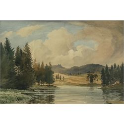 Percy Lancaster (British 1878-1951): Lake and Firtree Landscape, watercolour signed 33cm x 48cm; Percy Mason (British 1870-1931): River and Country Manor, watercolour signed 38cm x 26m (2)