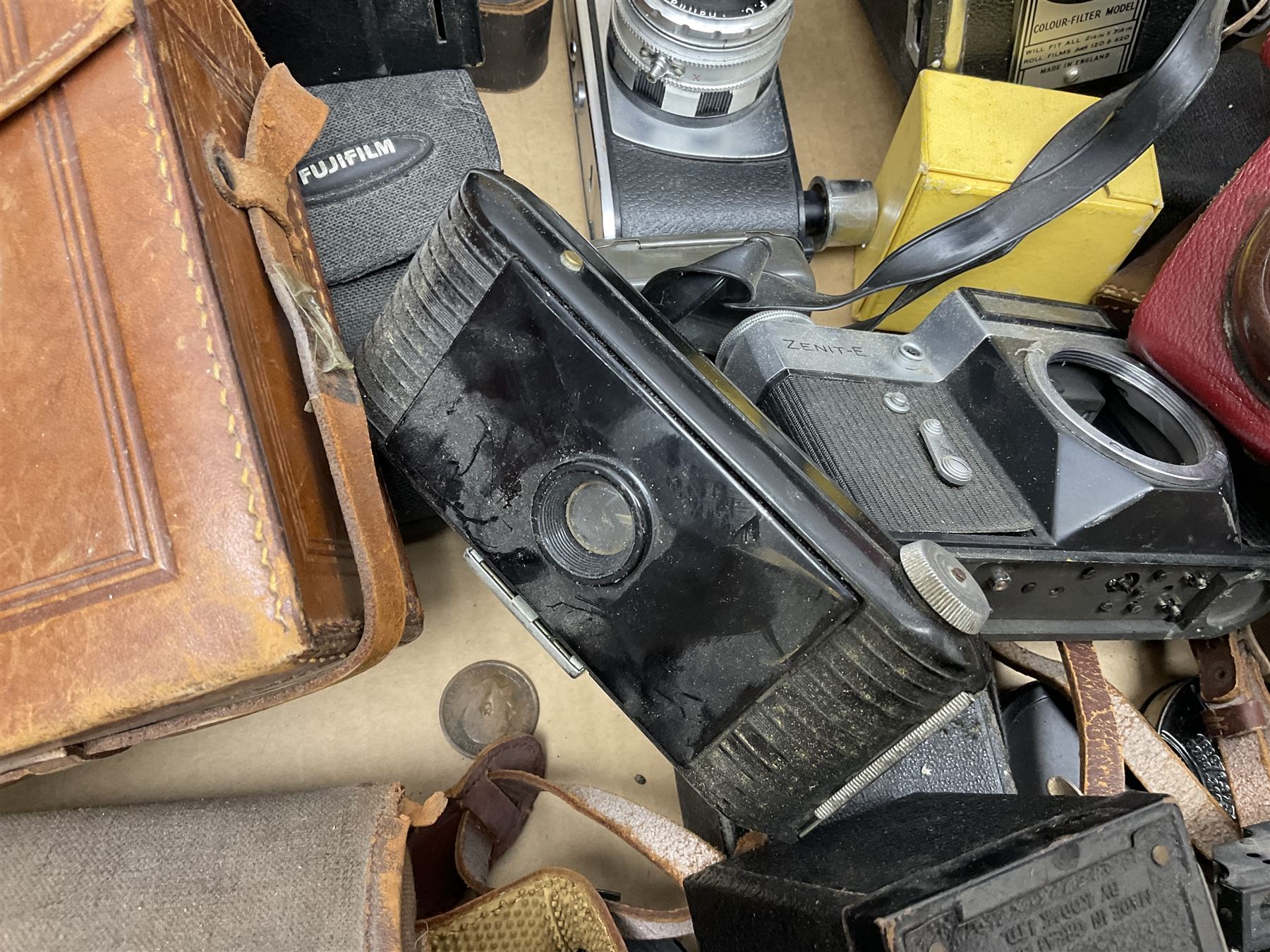 Corfield Periflex Gold Star camera body with Lumax 1:2:4 50mm lens, and other camera bodies and equipment