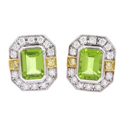 Pair of 18ct white and yellow gold emera