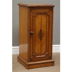  Edwardian pine Bedside Cabinet, with panel door printed inlaid decoration, W36cm, H78cm   