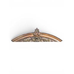 19th century carved pine architectural pediment, detailing floral swags with berries and c...