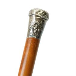 Malacca cane with silver top and the crest of Royal West Kent Regt and one other 19th century silver topped Malacca cane inscribed 'Lt. Doorne R.N.' (2)