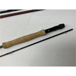 Shakespeare 'Composite Beachcaster 1332-300' 10ft two piece rod with Shakespeare alpha reel, Elastiglas two piece fly rod, Ryobi Masterline carbon fibre 'Pioneer PIF 85 Fly 8' 6