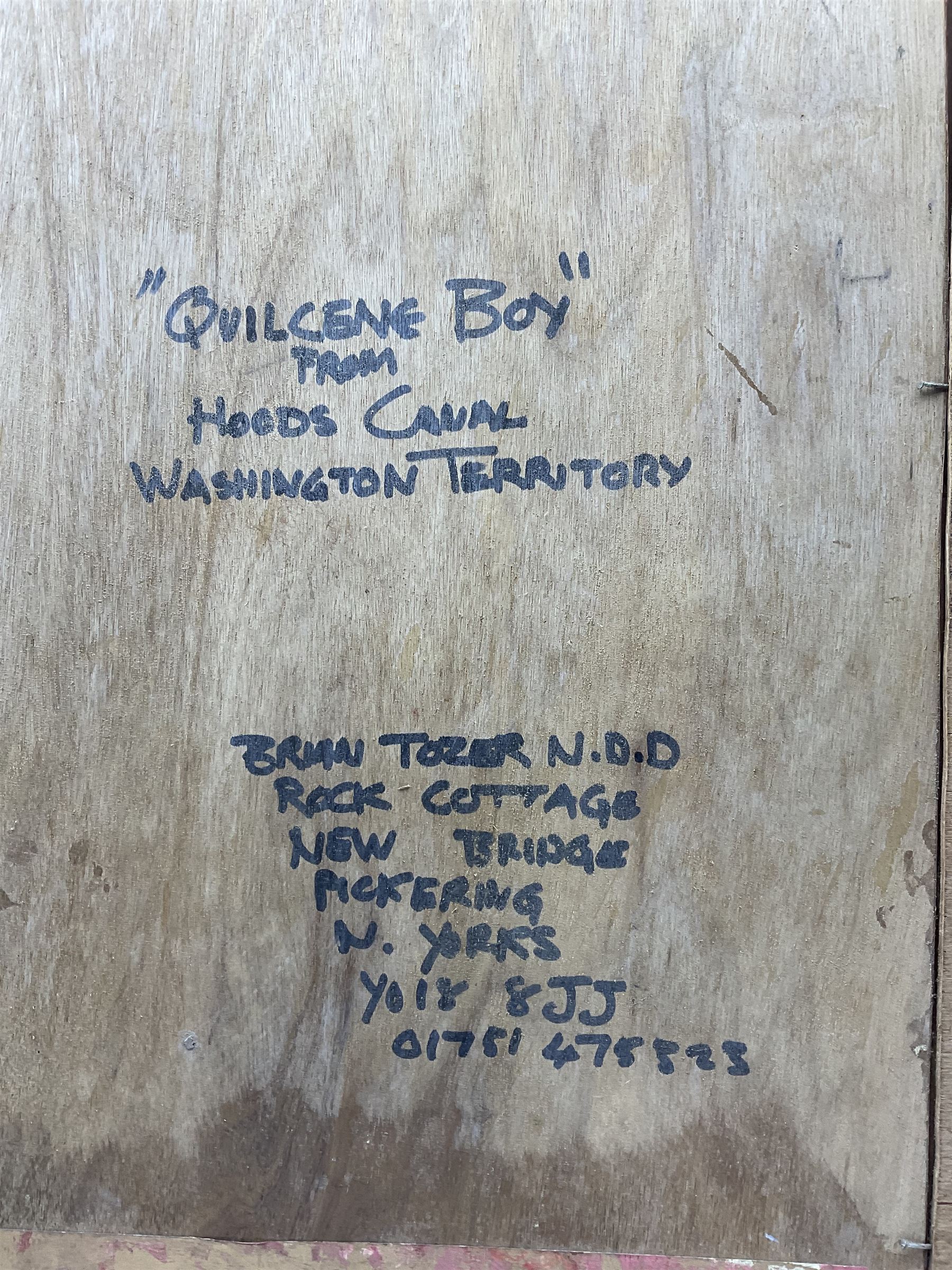 Brian Tozer (British 1944-): 'Quilcene Boy', acrylic on canvas board signed titled and inscribed verso 72cm x 48cm