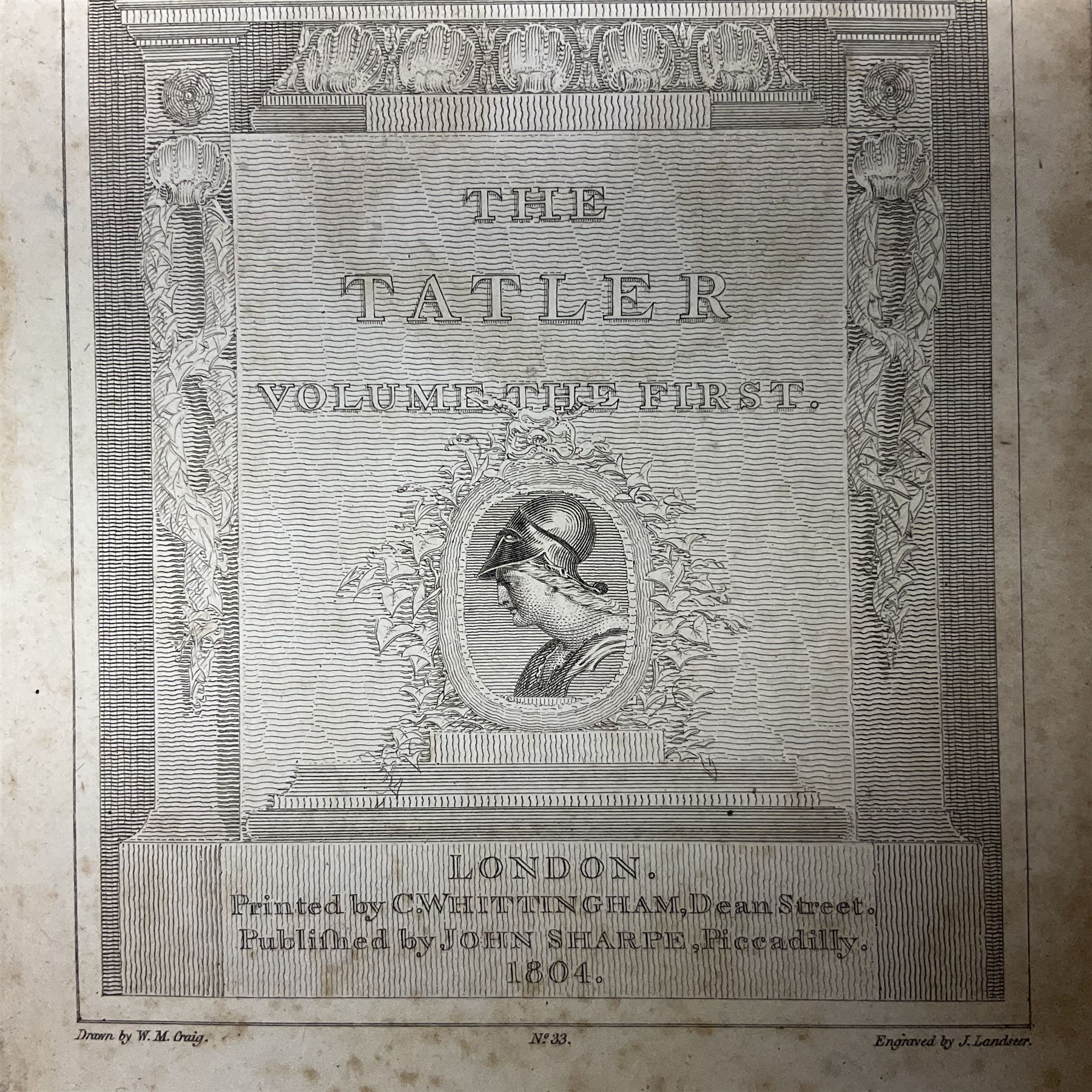 THE TATLER, London, C. Whittingham and John Sharpe, 1804, 4 volumes; engraved portrait frontispieces, engraved title pages and plates; uniformly bound in half leather with marbled boards