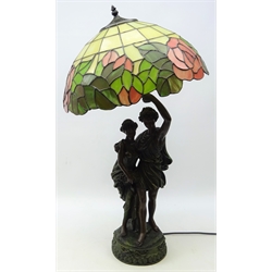  Tiffany style bronzed figural table lamp, H80cm   