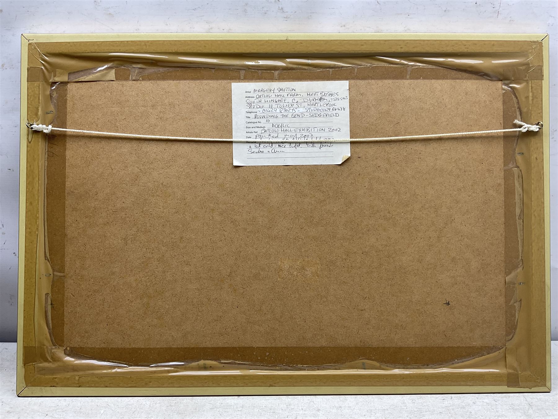 Margery Shotton (British 1943-): 'Rounding the Bends at Sedgefield Races', acrylic signed and dated 2002, titled verso 27cm x 49cm 