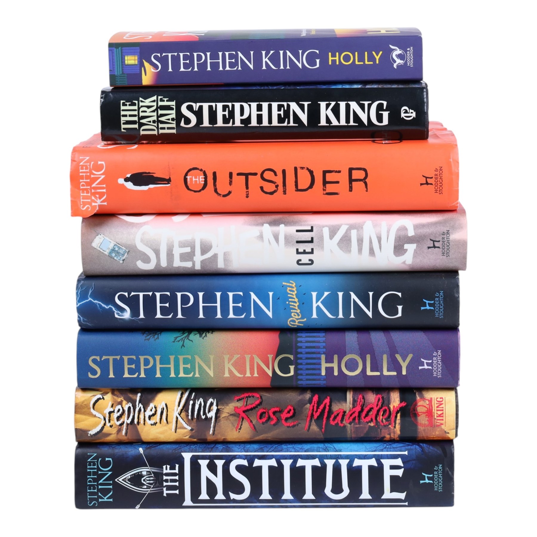Eight Stephen King novels, to include 1995 first United States edition 'Rose Madder' hardback, collectors edition 'Holly' hardback, and four other first editions