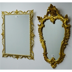  Ornate shaped gilt framed mirror (W40cm, H75cm) and a gilt framed rectangular bevel edge mirror (W51cm, H61cm)  
