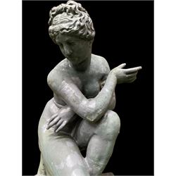 Victorian design cast iron naked maiden garden figure, painted in pale blue - THIS LOT IS TO BE COLLECTED BY APPOINTMENT FROM DUGGLEBY STORAGE, GREAT HILL, EASTFIELD, SCARBOROUGH, YO11 3TX