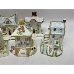 Eleven Coalport cottages, including Park Folly, The Alms House, Watermill and The Summer House, each with printed marks beneath