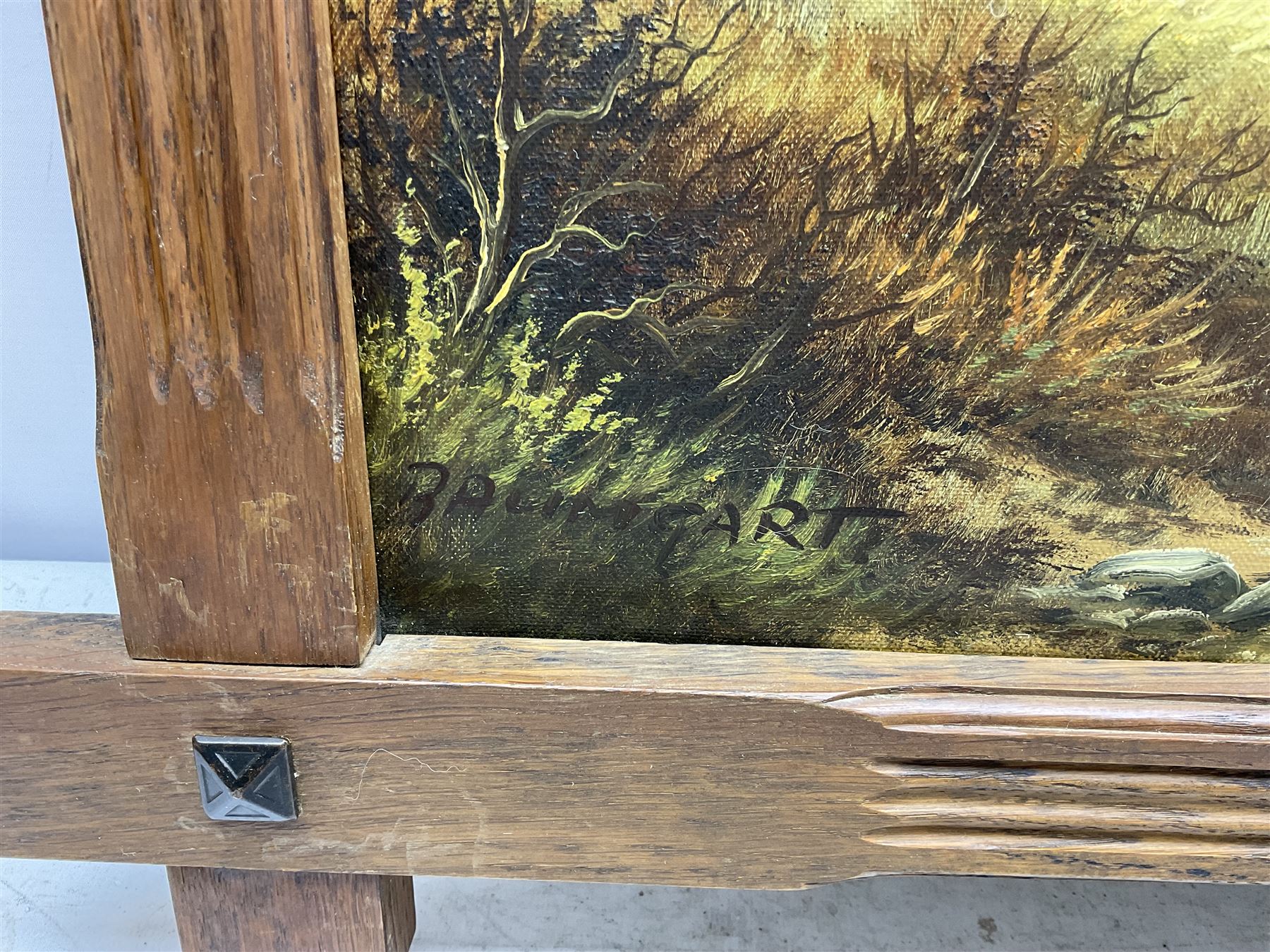 Horst Baumgart (German 1932-): Thatched Cottage II, oil on canvas signed 48cm x 98cm in cruciform oak Oxford frame