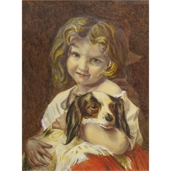  Girl with a Spaniel, early 20th century watercolour indistinctly signed 24cm x 19cm  