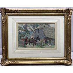Geoffrey Alan Baker (British 1881-1959): Horses by a Barn, watercolour and dated 1934, 17cm x 25cm
Notes: Baker studied Canterbury Art School and Royal College of Art, later became Principal Bournemouth Art School