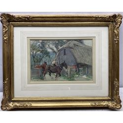 Geoffrey Alan Baker (British 1881-1959): Horses by a Barn, watercolour and dated 1934, 17cm x 25cm
Notes: Baker studied Canterbury Art School and Royal College of Art, later became Principal Bournemouth Art School